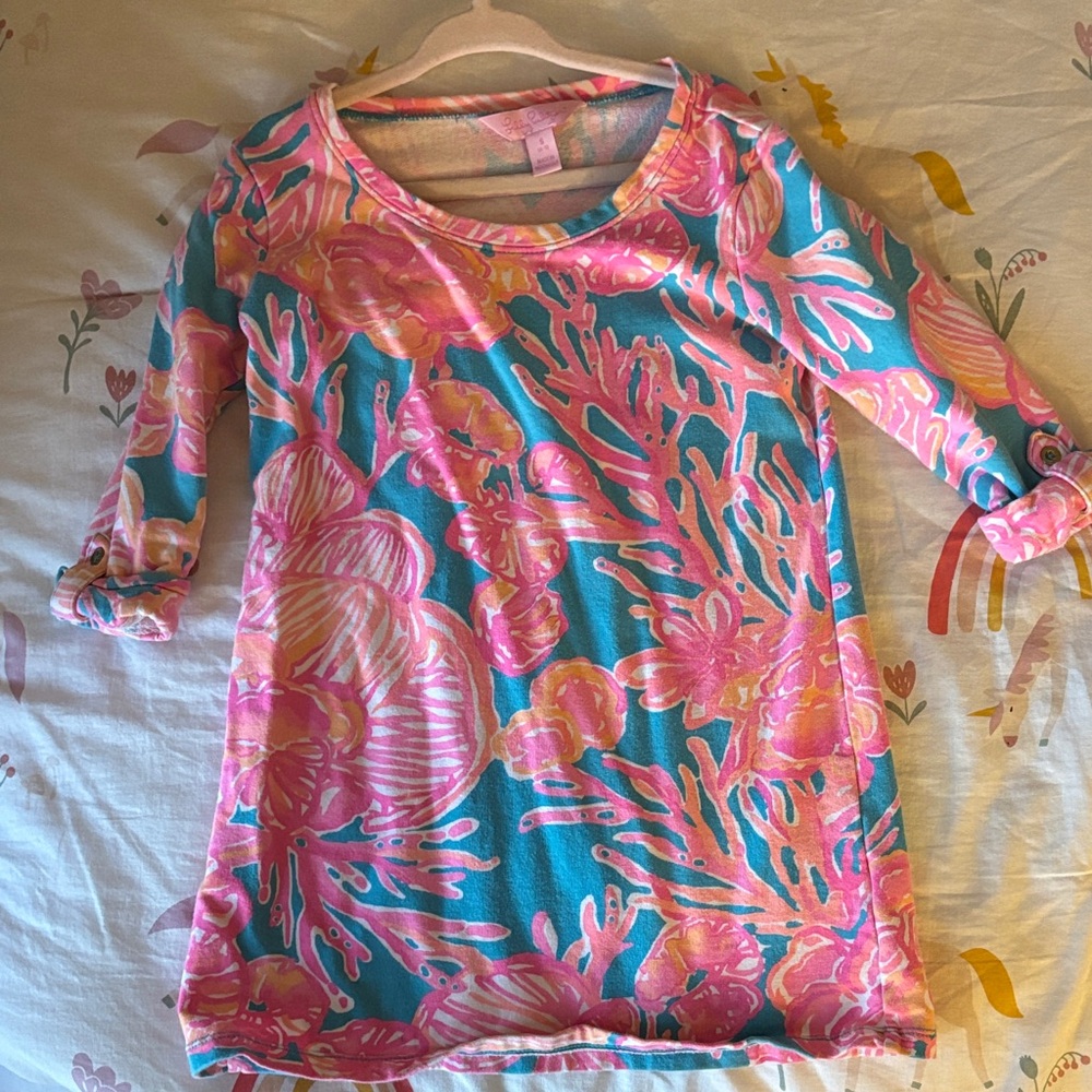 Lilly Pulitzer Pink and Blue Floral Long Sleeve Top